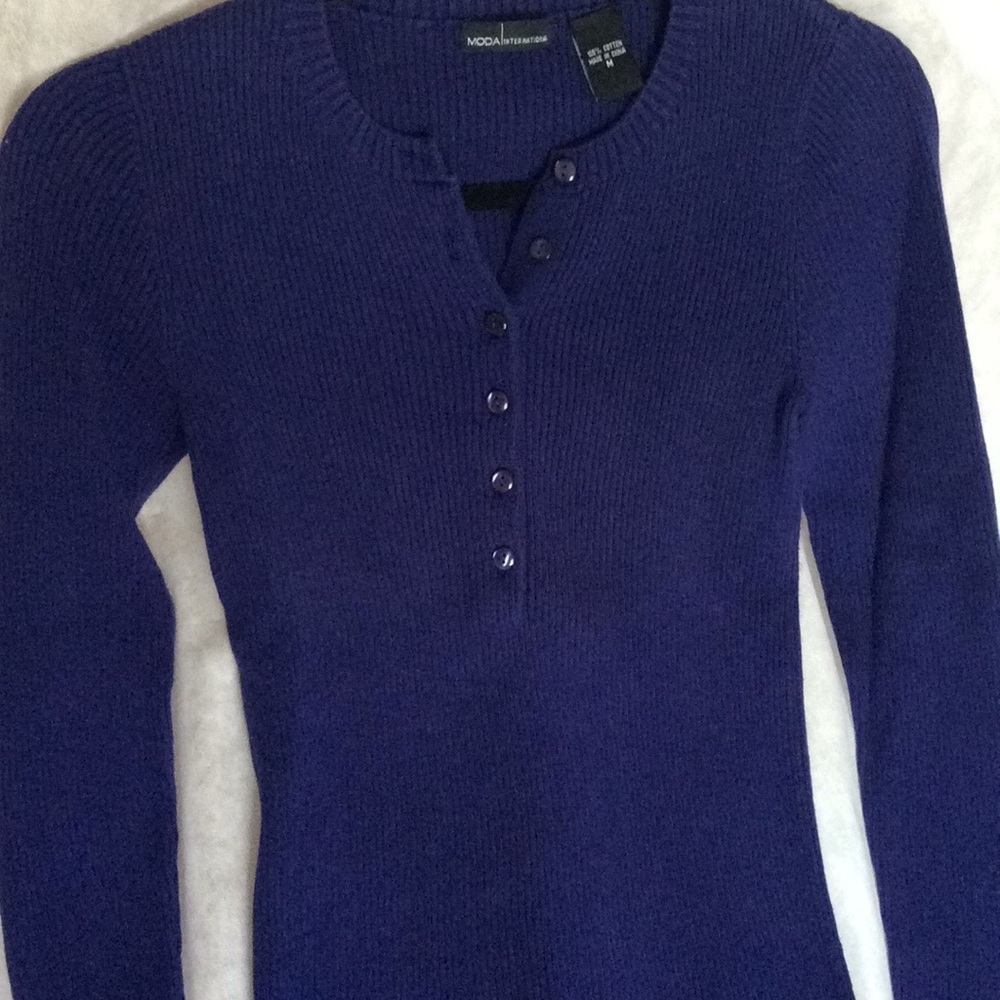 Moda International Ribbed Knit Henley Purple Long Sleeves